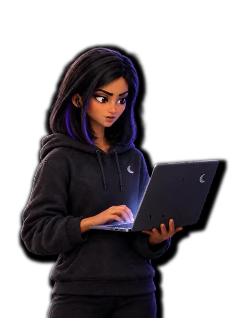 A NyxSentinel penetration tester typing on her laptop